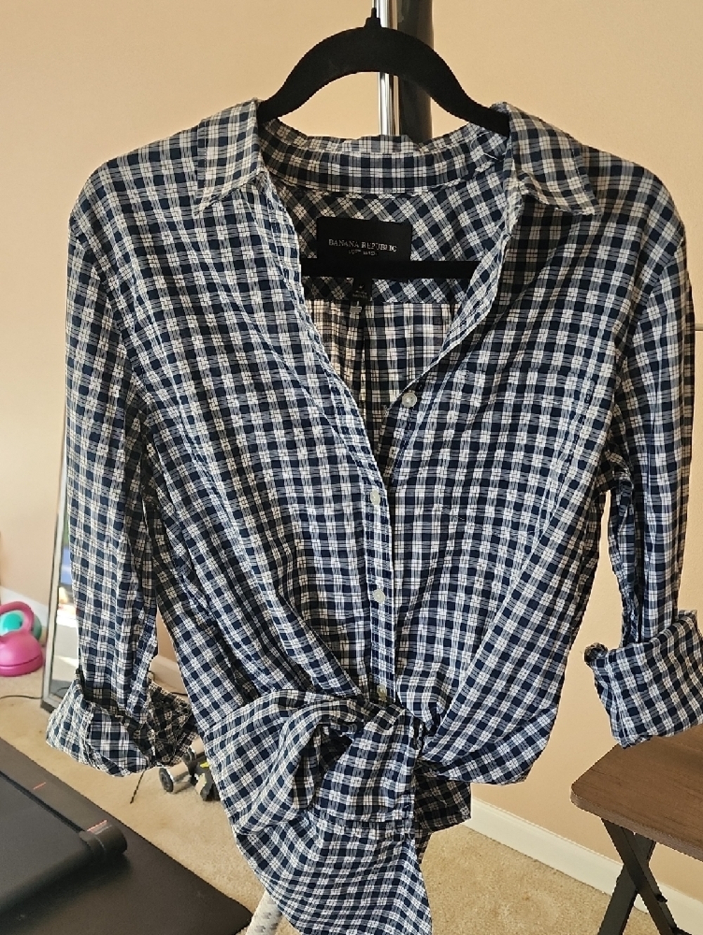 Banana Republic Navy and White Plaid Button-Down Shirt
